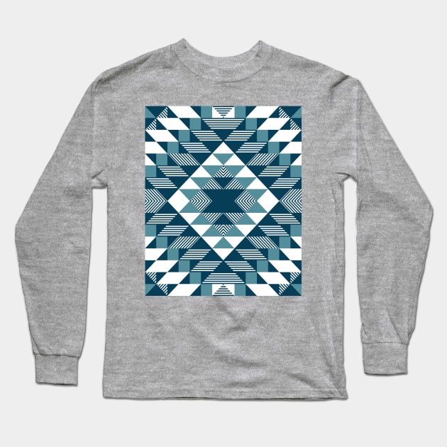 Blue Geometric Nordic Pattern Long Sleeve T-Shirt by marieltoigo